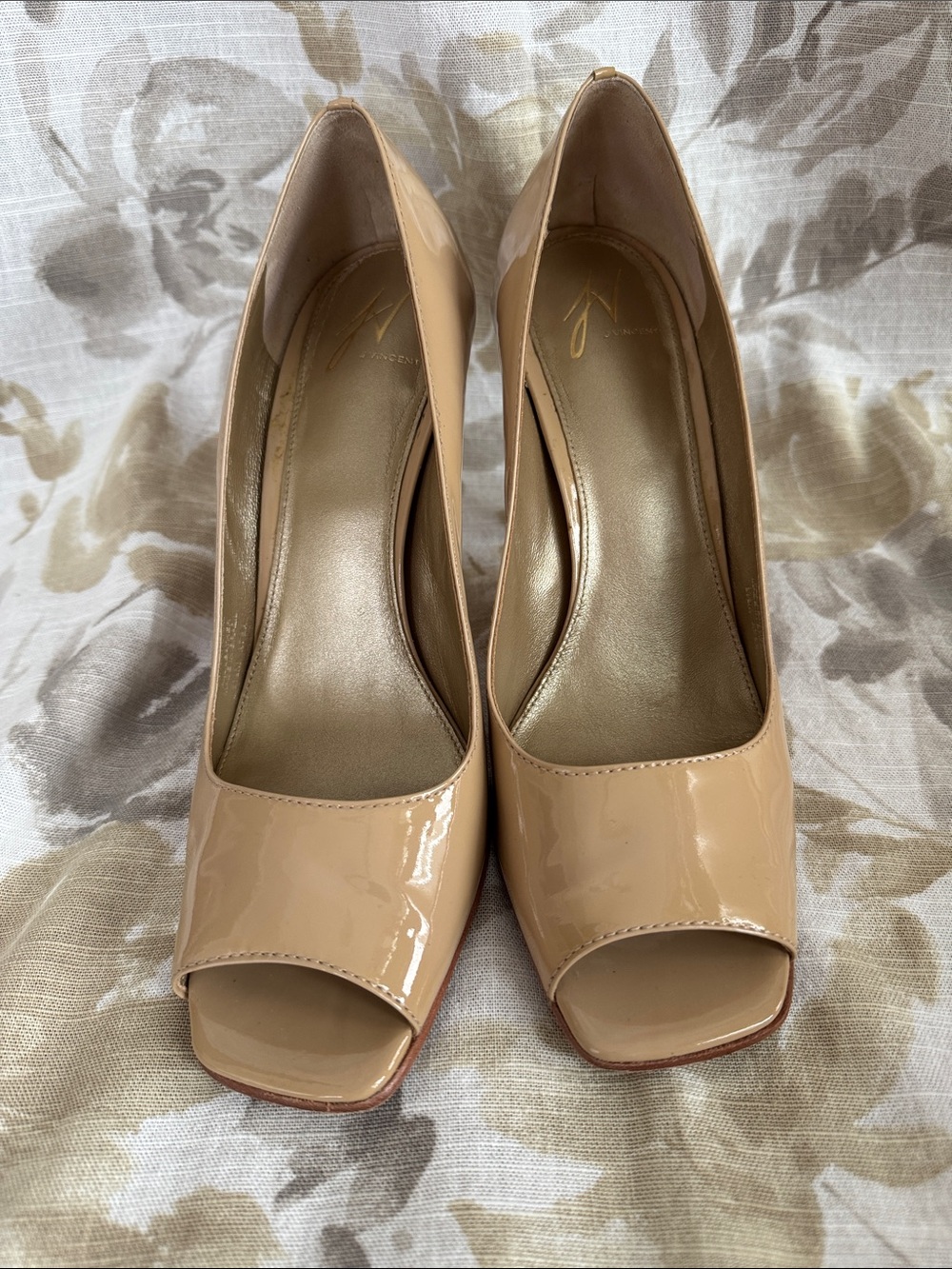 Vince Camuto Nude Patent Peep-Toe Heels